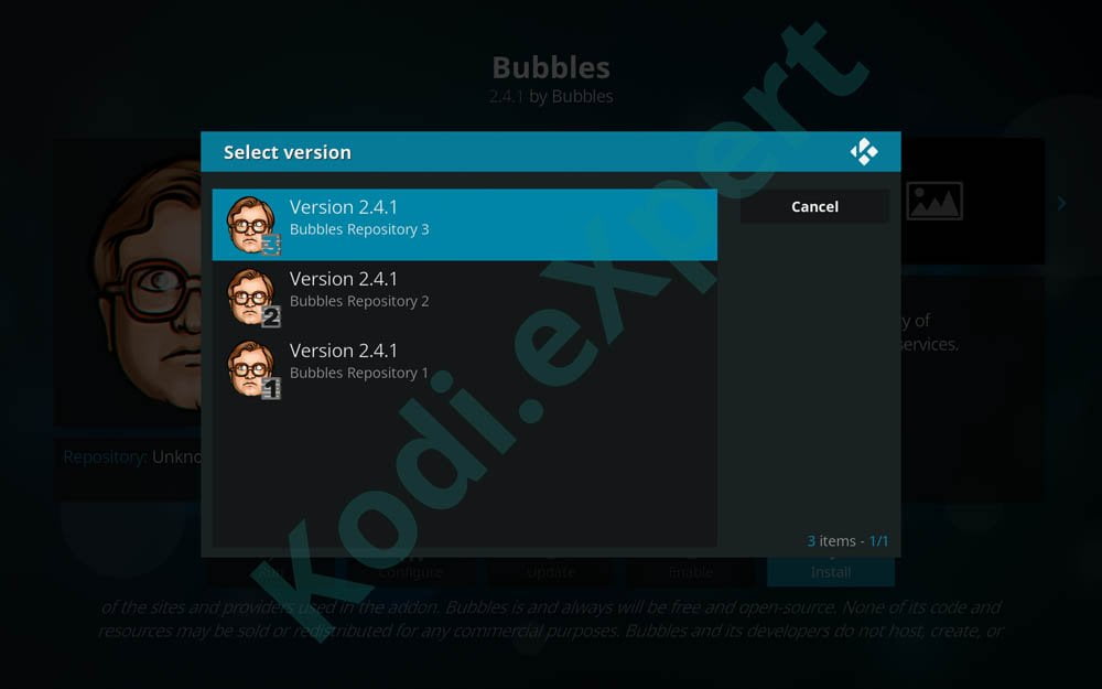 Bubbles addon Kodi step 17