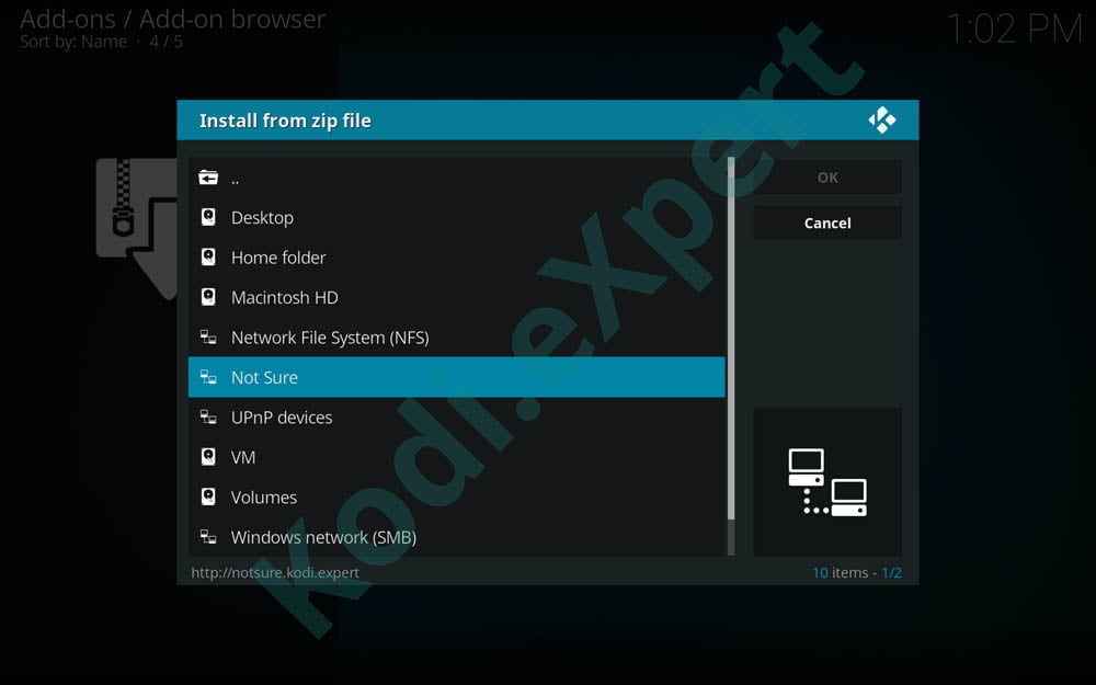 NotSure addon Kodi step 11