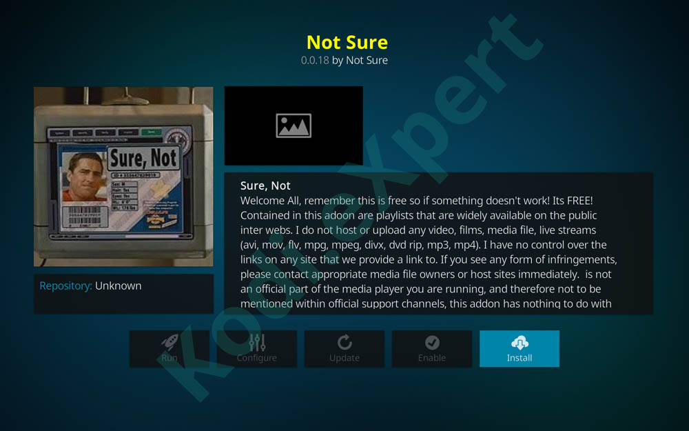 NotSure addon Kodi step 18