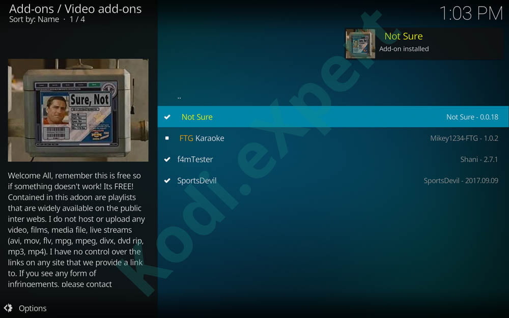 NotSure addon Kodi step 19