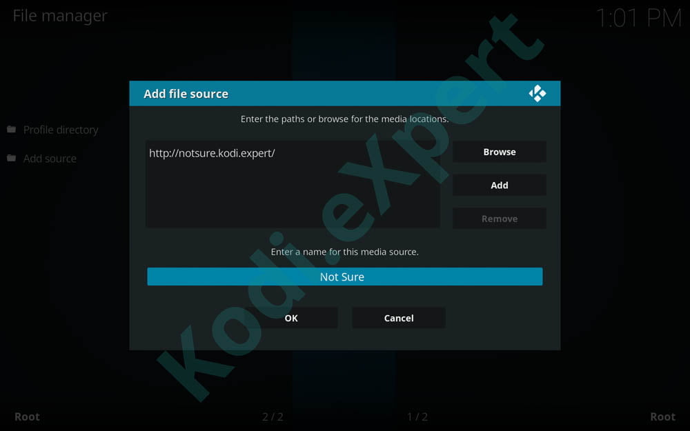 NotSure addon Kodi step 6