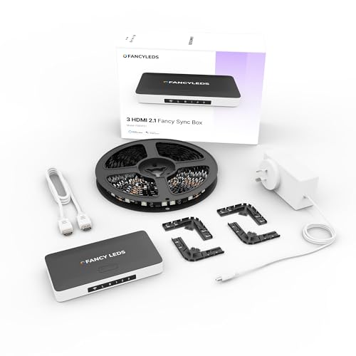New RGBW 3 HDMI 2.1 Fancy Sync Box Streaming Media Syncing Device with 3 HDMI Ports, 4K 120Hz, HDR, and Movie Support (for 56" to 65" TVs)