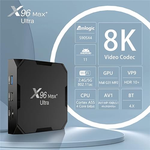 4GB 64GB X96 Max Plus Ultra TV Box Android 11 Amlogic S905X4 2.4G/5GHz Dual WiFi BT4.0 USB3.0 Support AV1 H.265 8K 24fps 4K 60fps HDR Set Top Box
