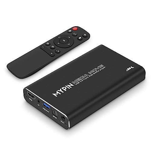4K@30hz USB3.0 HDMI Media Player Support 2.5" SATA HDD with HDMI/AV/Optical Output, Portable H.265 MP4 Player for Videos/Music/Photos from USB Drive/SD Card/4 GB Internal or Up to 8TB External HDD