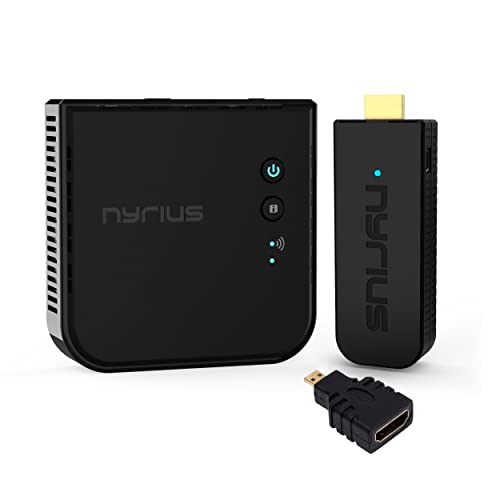 Nyrius Aries Pro+ Wireless HDMI Video Transmitter & Receiver to Stream 1080p Video up to 165ft from Laptop, PC, Cable Box, Game Console, DSLR Camera (NPCS650) with Micro HDMI to HDMI Adapter