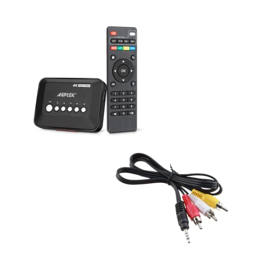 4K@30hz HDMI TV Media Player with ONE AV Cable, HDMI/AV Output, Digital MP4 Player for 14TB HDD/ 512G USB Drive/SD Card/H.265 MP4, with Remote Control for MP3 AVI RMVB MPEG etc