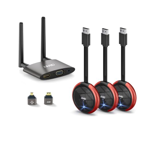 TIMBOOTECH Wireless HDMI Transmitter x 3 and Receiver 4K, 5.8G HDMI Wireless Transmitter Receiver Transmission Stable Video, Plug & Play, Support HDMI & VGA Dual Screens,165FT/50M, Red