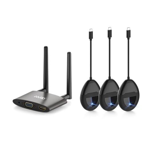 TIMBOOTECH USB C & HDMI Transmitter x3 and Receiver 4K- 5.8G HDMI Wireless Transmitter Receiver Transmission Stable Video, Plug & Play, Support HDMI & VGA Dual Screens,165FT/50M, Black