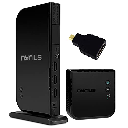 Nyrius Aries Home+ Wireless HDMI 2X Input Transmitter & Receiver for Streaming HD 1080p 3D Video and Digital Audio - Bonus HDMI to Micro HDMI Adapter Included
