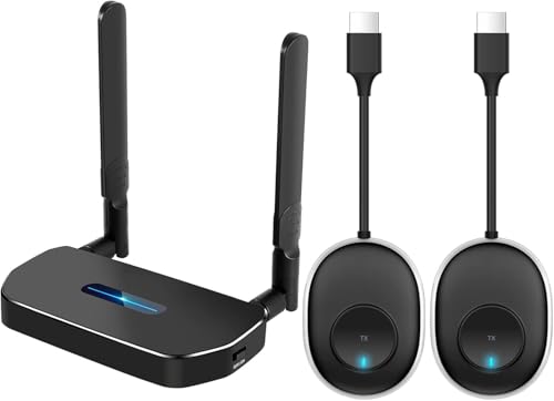 Wireless hdmi Transmitter and Receiver 4K Kit.Two Transmitter Farthest Matching Distance 165FT/50M 5G Video/Audio HDMI Wireless Extender Kit for Laptop,Camera,PC,PS5,Netfix to Monitor,Television
