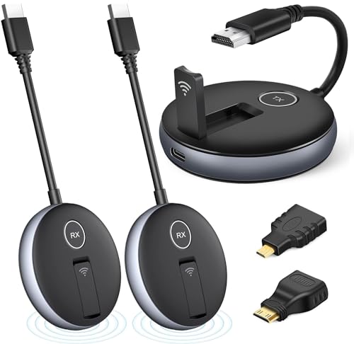 Wireless HDMI- One Transmitter and Two Receivers, Wirelessly Simultaneous Expansion of Multiple Televisions- 50M/165FT 5.8G/2.4G @60Hz, Plug and Play- G9R Streaming Extender Kit for PC/Laptop/TVs