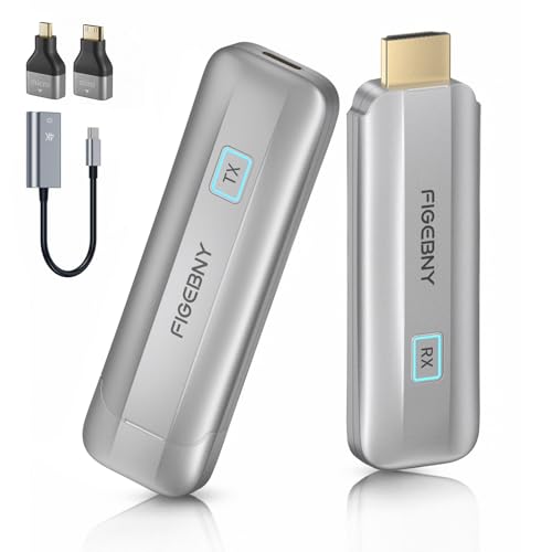 Wireless HDMI Transmitter and Receiver 4K, FIGEBNY Wireless HDMI Extender Sender Kit 2.4G/5G for Streaming Video Audio to Monitor for TV Box/PC/Laptop/HDTV/Projector Camera 2024 Newest Portable Silver