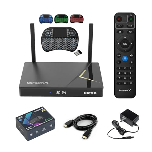 New 2024 StreamX X1 Pro TV Box 6K UltraHD 4GB Ram 64GB ROM with Bluethooth Remote Control and Mini Keyboard (Super Extra)