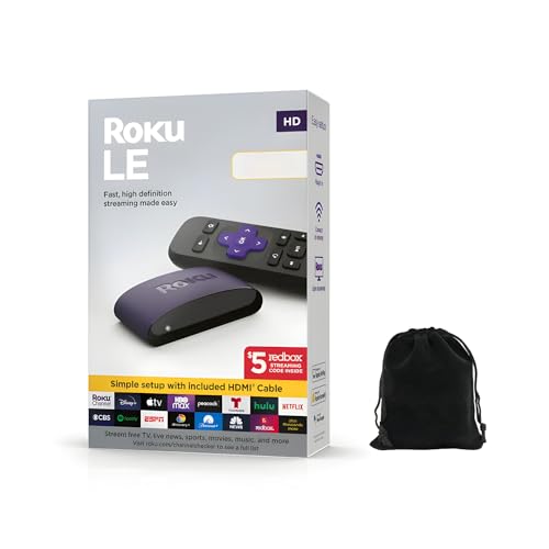 Roku LE HD Streaming Media Player with High Speed HDMI Cable and Simple Roku Remote Device Only, Includes Pouch