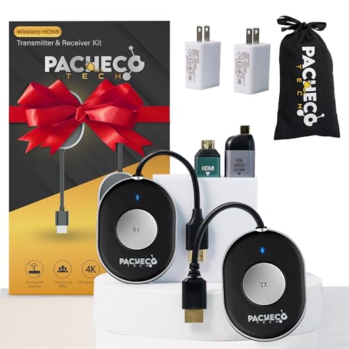 Wireless HDMI Transmitter and Receiver 4K, Pacheco Tech Streaming Media Video/Audio/File HDMI Wireless Extender, for Laptop, Camera, Cable Box, Netflix, PS5, Phone to Monitor, Projector, HDTV 165FT