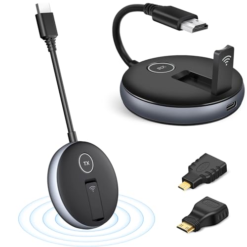 Wireless HDMI Transmitter and Receiver- Plug and Play Extender Kit, Multi-TV(1TX UP to 4RX), 50M/165FT @60Hz 5.8G/2.4G- Stream Video from Laptop to HDTV/Projector/Monitor