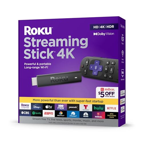 Roku Streaming Stick 4K Streaming Device 4K/HDR/Dolby Vision with Voice Remote and TV Controls