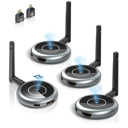 DARLYOR Wireless HDMI Transmitter and 3 Receivers, Wirelessly Simultaneous Expansion of Multiple Televisions,5G 1080P@ 60HZ HDMI Extender,Plug and Play- Stream Video Audio for PC/Laptop/TVs