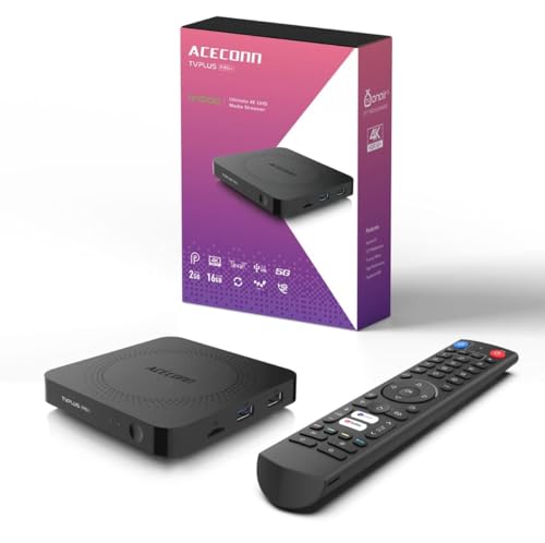 Aceconn TV Plus PRO+ 4K UHD Smart TV Box IR Remote and Stalker Player & M3U Player & Recoding Capability with Dual Band 5G WiFi