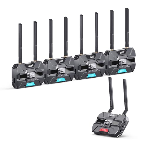 TIMBOOTECH Wireless Video Transmitter and 4 Receiver Pro, Up to 4 Receivers, 1080P@60Hz, 5.8GHz, 1000FT Range, 66ms Latency, OLED Screen, 3 Power Options, HDMI Wireless for Live Sports, Videography