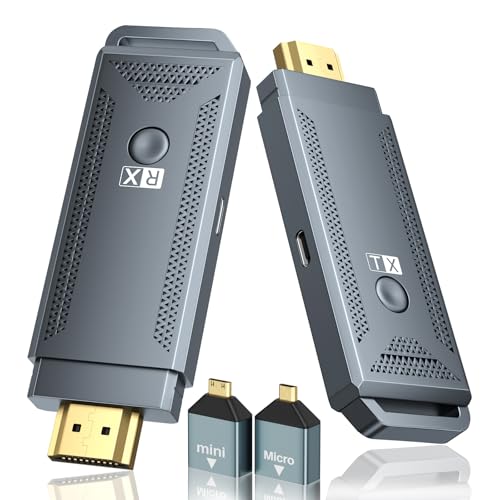 Wireless HDMI Transmitter and Receiver, 100FT Range, Plug & Play Portable Wireless HDMI Extender Supported 4K Decoding/1080P, Streaming from Laptop/PC/TV Box/Camera to Monitor/Projector/HDTV