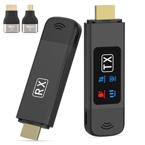Wireless HDMI Transmitter and Receiver, Plug & Play, 2.4G/5G Wireless HDMI Extender 4K Decoding & 1080P Output with LED Screen for Streaming Video and Audio to Monitor from Laptop/PC/TV Box/Projector