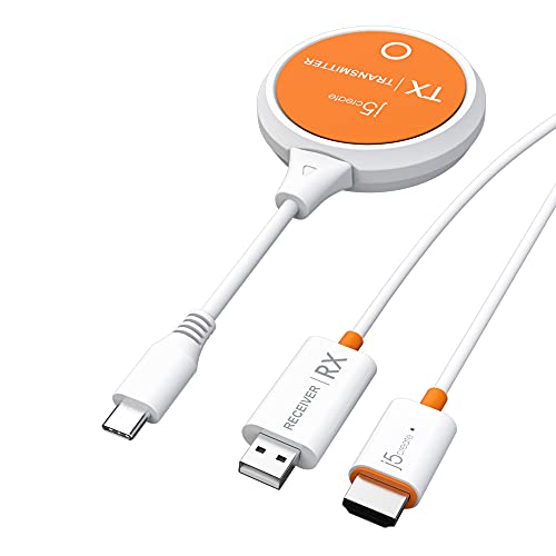 j5create ScreenCast USB-C to HDMI Wireless Display Transmitter and Receiver, Supports 1080p, Suitable for iPhone15, MacBook, iPad Pro, Chromebook, USB-C Laptops, and Android (JVAW62)