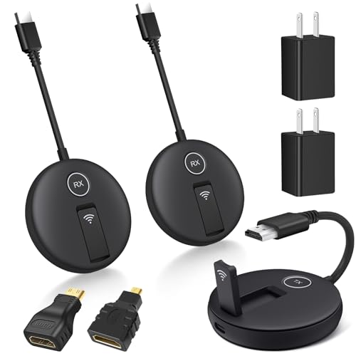 Wireless HDMI Two Receivers and One Transmitter,165FT/50M,@60fps,Up to 4 RX(TVs),2.4/5GHz Wirelessly to Multiple Screens,HDMI Wireless Adapter for TV Box/DSLR Camera/Projector/Laptop/PS5/Switch/PC