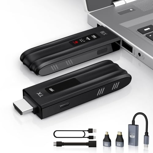 Moman Wireless HDMI Transmitter and Receiver Portable HDMI Wireless with LED Screen, HDMI Sender and Receiver Wireless Extender to Monitor from PC/TV Box,Wireless-HDMI-Transmitter-Receiver-Extender