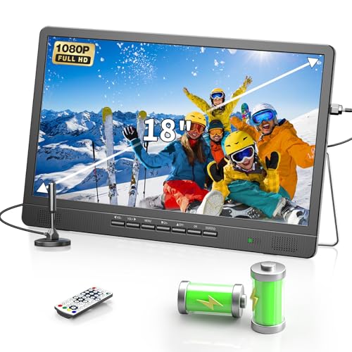 NORTHING 18" Portable TV with Remote, 1080P Small Portable TV with 6500mAh Rechargeable Battery,Battery Operated TV for Camping RV Patio Kitchen Living Room Bedroom Power Outage
