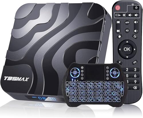 Android TV Box 2024, TV Box Android 4GB RAM 32GB ROM H618 Quad-Core CPU Android Box 6K Support 2.4/5G Dual WiFi Ethernet Bluetooth 4.0 Bundle with Mini Wireless Keyboard with Touchpad Mouse Remote
