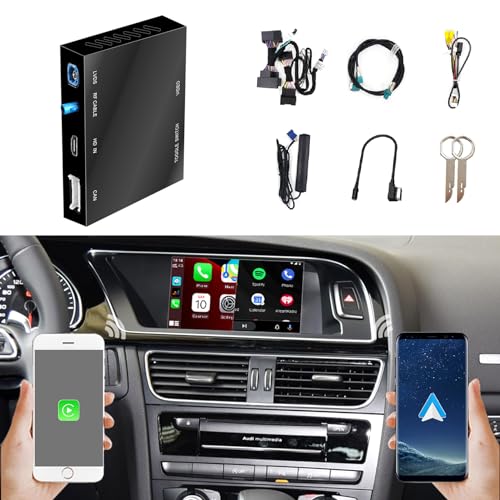 Wireless CarPlay + Android Auto + Mirroring Retrofit Kit, Compatible with Audi A4 A5 Q5 B8 with MMI 3G+ 2010-2019, Support Backup Camera Extension, YouTube, USB Playback, HDMI Input