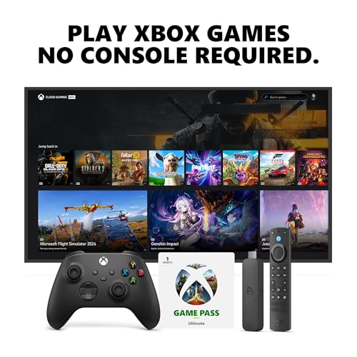 Amazon Fire TV Stick 4K Max, Carbon Black Core Wireless Controller, and 1 Month Game Pass Ultimate Bundle