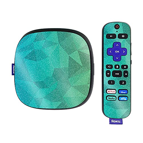 MightySkins Glossy Glitter Skin Compatible with Roku Ultra HDR 4K Streaming Media Player (2020) - Blue Green Polygon | Protective, Durable High-Gloss Glitter Finish | Easy to Apply | Made in The USA