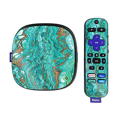 MightySkins Glossy Glitter Skin Compatible with Roku Ultra HDR 4K Streaming Media Player (2020) - Turquoise Ripple | Protective, Durable High-Gloss Glitter Finish | Easy to Apply | Made in The USA
