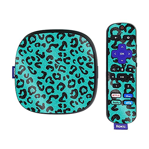 MightySkins Glossy Glitter Skin Compatible with Roku Ultra HDR 4K Streaming Media Player (2020) - Teal Leopard | Protective, Durable High-Gloss Glitter Finish | Easy to Apply | Made in The USA