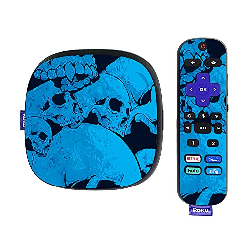 MightySkins Skin Compatible with Roku Ultra HDR 4K Streaming Media Player (2020) - Blue Skulls | Protective, Durable, and Unique Vinyl Decal wrap Cover | Easy to Apply | Made in The USA