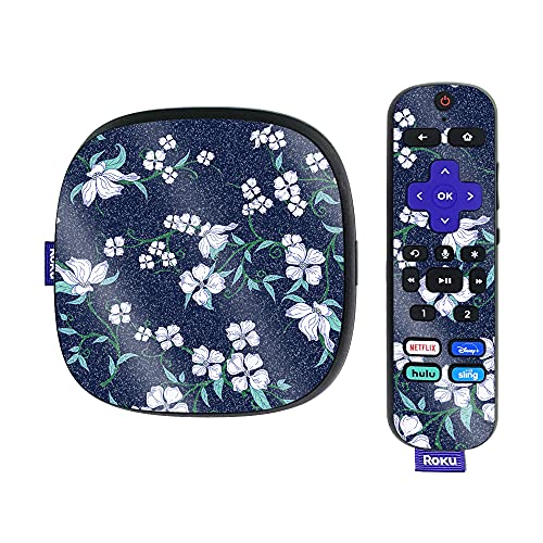 MightySkins Glossy Glitter Skin Compatible with Roku Ultra HDR 4K Streaming Media Player (2020) - White Freesia | Protective, Durable High-Gloss Glitter Finish | Easy to Apply | Made in The USA