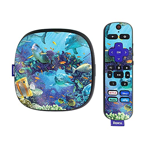 MightySkins Glossy Glitter Skin Compatible with Roku Ultra HDR 4K Streaming Media Player (2020) - Ocean Friends | Protective, Durable High-Gloss Glitter Finish | Easy to Apply | Made in The USA