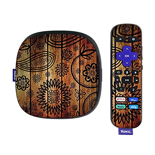 MightySkins Skin Compatible with Roku Ultra HDR 4K Streaming Media Player (2020) - Wooden Floral | Protective, Durable, and Unique Vinyl Decal wrap Cover | Easy to Apply | Made in The USA