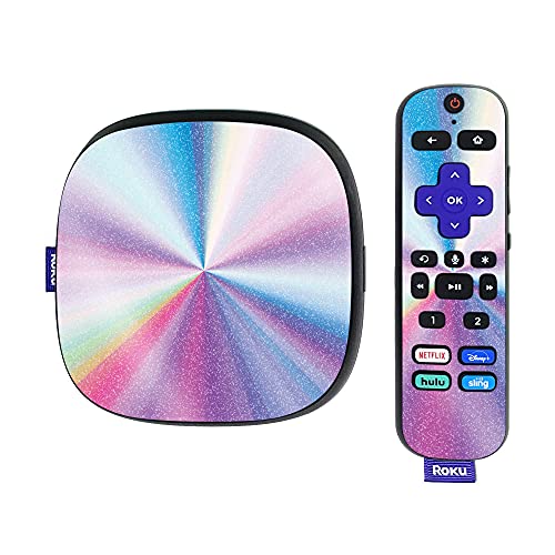 MightySkins Glossy Glitter Skin Compatible with Roku Ultra HDR 4K Streaming Media Player (2020) - Rainbow Zoom | Protective, Durable High-Gloss Glitter Finish | Easy to Apply | Made in The USA