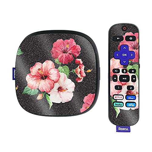 MightySkins Glossy Glitter Skin Compatible with Roku Ultra HDR 4K Streaming Media Player (2020) - Hibiscus | Protective, Durable High-Gloss Glitter Finish | Easy to Apply | Made in The USA