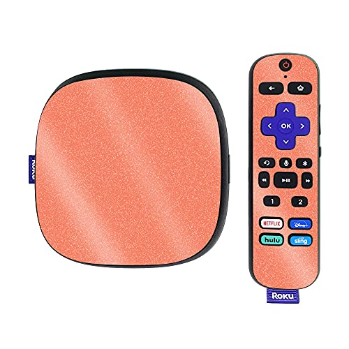 MightySkins Glossy Glitter Skin Compatible with Roku Ultra HDR 4K Streaming Media Player (2020) - Solid Salmon | Protective, Durable High-Gloss Glitter Finish | Easy to Apply | Made in The USA