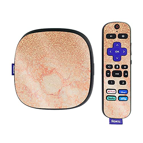 MightySkins Glossy Glitter Skin Compatible With Roku Ultra HDR 4K Streaming Media Player (2020) - Flashy Apricot Marble | Protective Durable High-Gloss Glitter Finish | Easy To Apply | Made in The USA