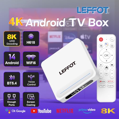 LEFFOT Android 14.0 TV Box 2025, H618 Plus 4K Ultra HD Box